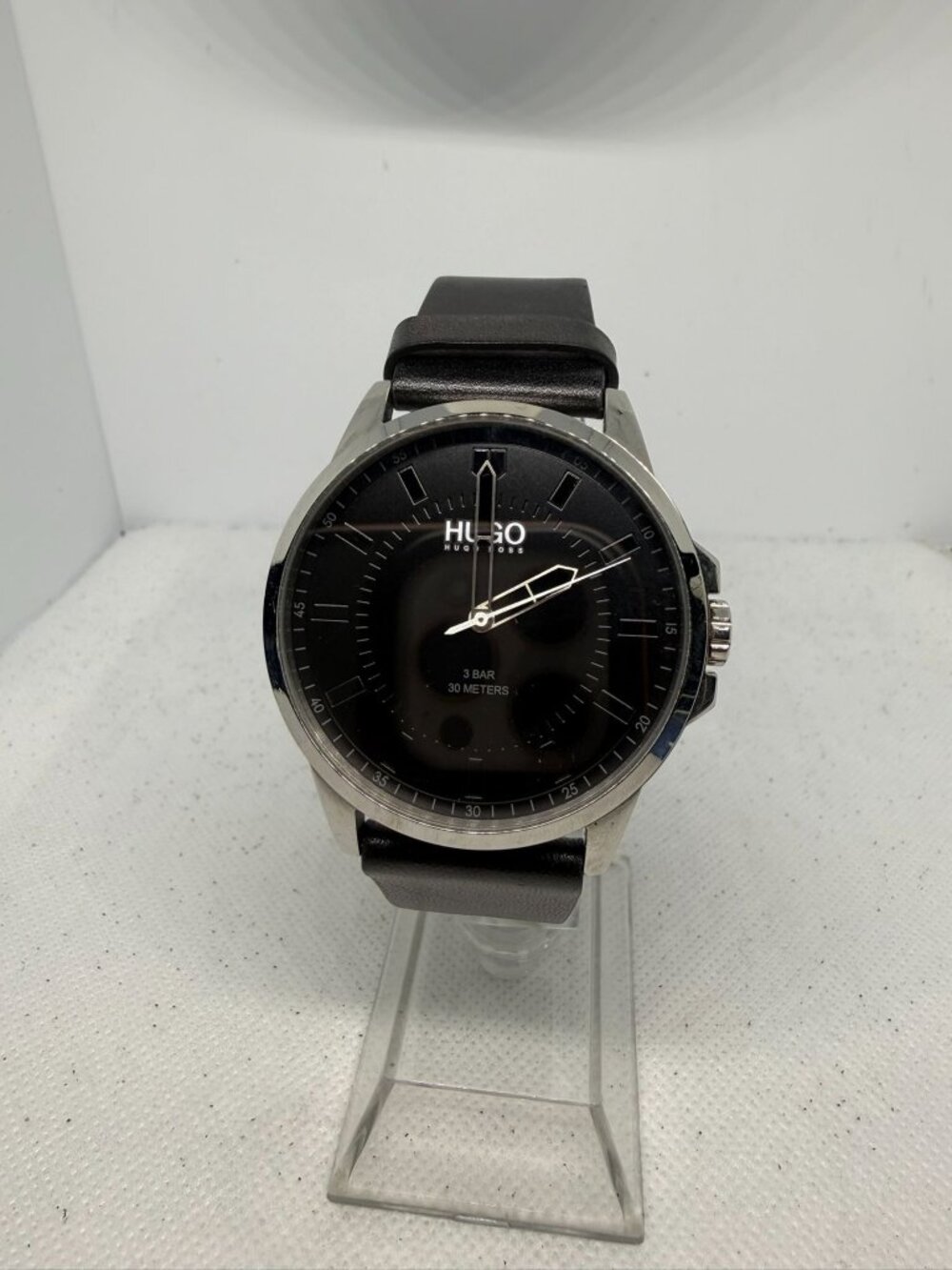 HUGO #First Men's Black Dial Leather Strap Quartz Watch HU.420.1.14.3514